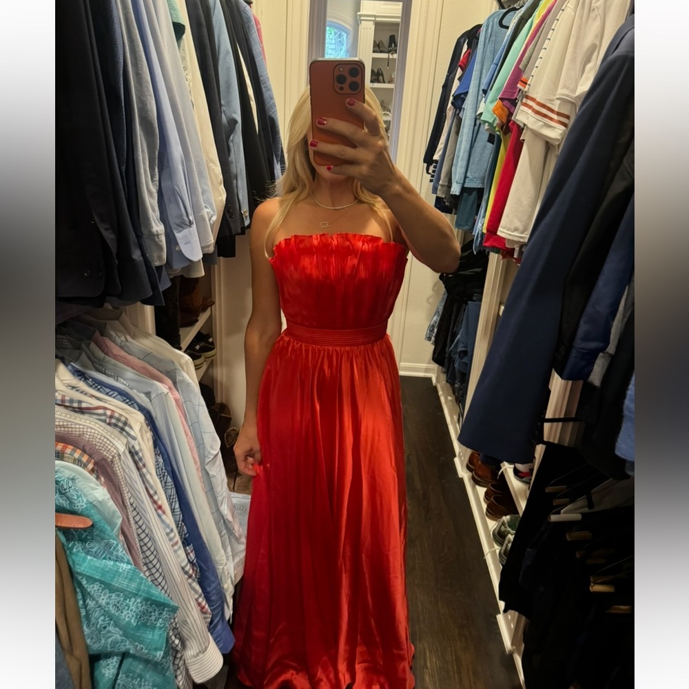 Andres Otalora Cocora Pleated Silk Gown in Coral - Picture 6 of 6
